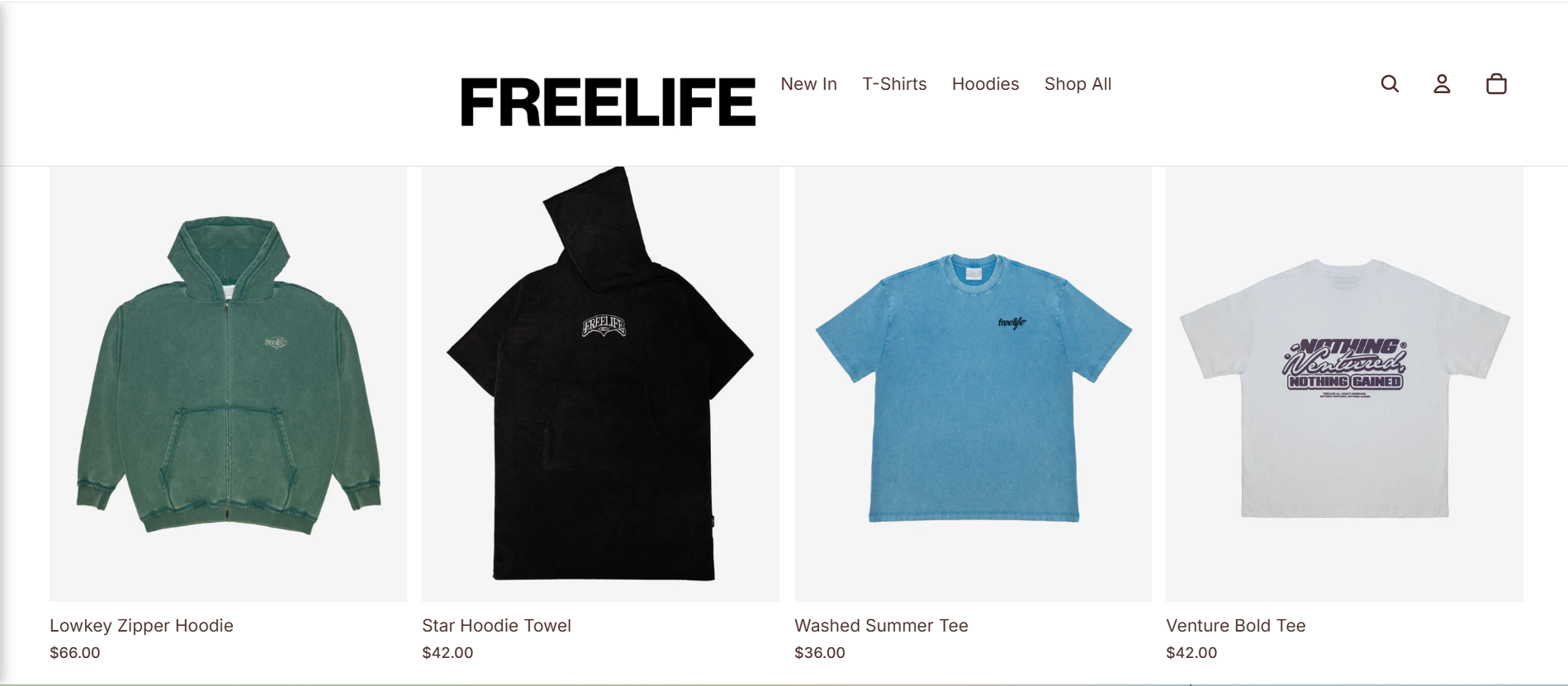 Freelife Culture’s official website showcasing minimalist streetwear collections and brand visuals