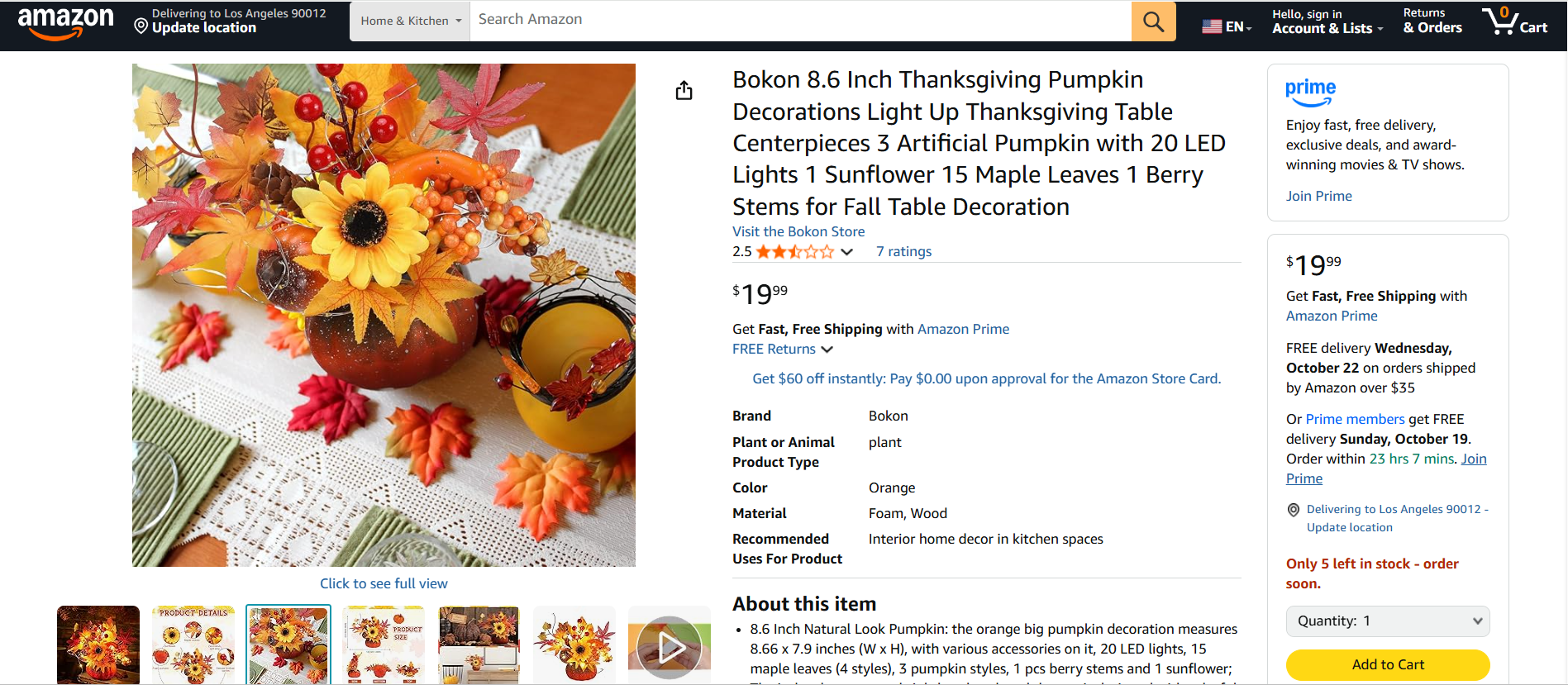 Thanksgiving dropshipping product LED table centerpiece with autumn decor and lights