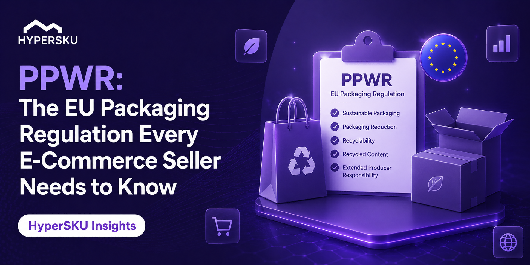 PPWR EU packaging regulation guide for e-commerce sellers featuring sustainable packaging compliance checklist and recyclable shipping boxes.
