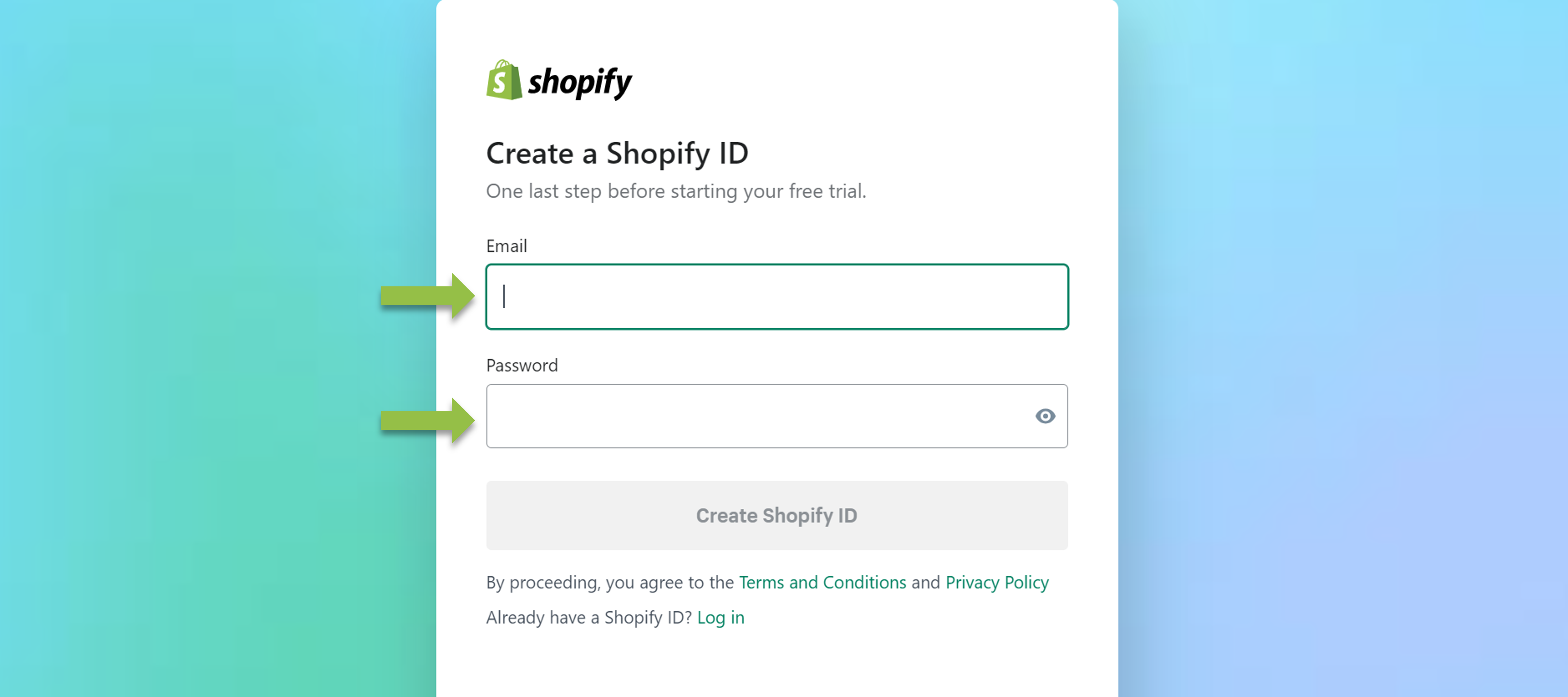 Sign up an account for Shopify