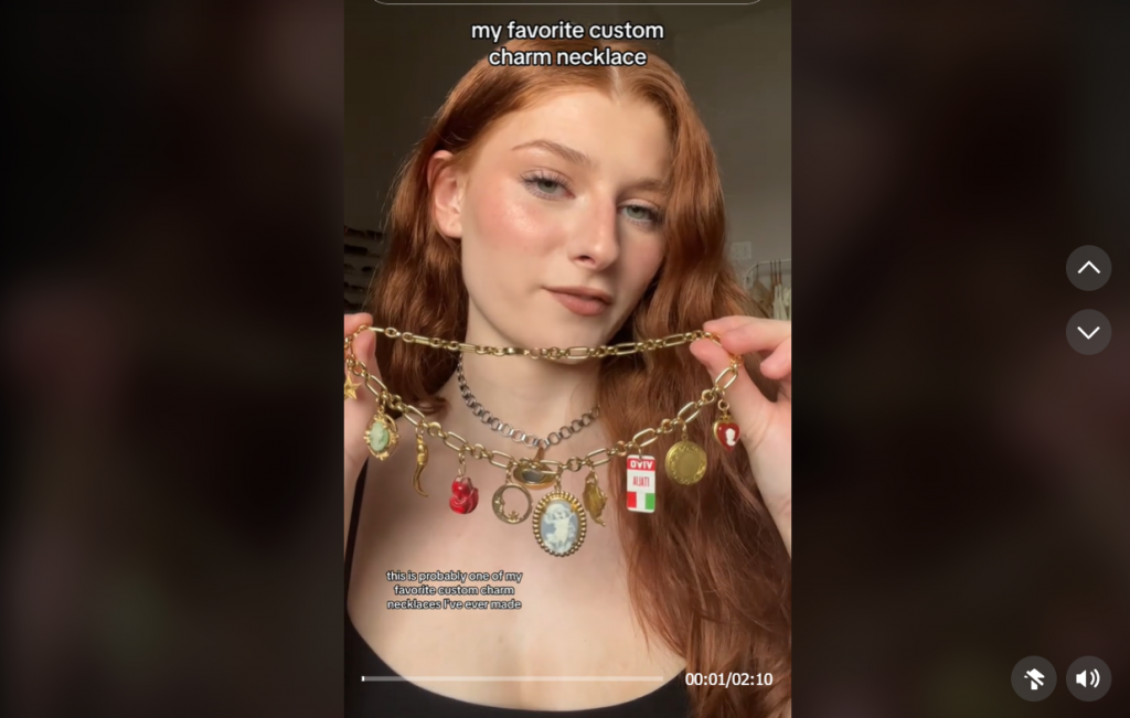 Charm necklace in TikTok content